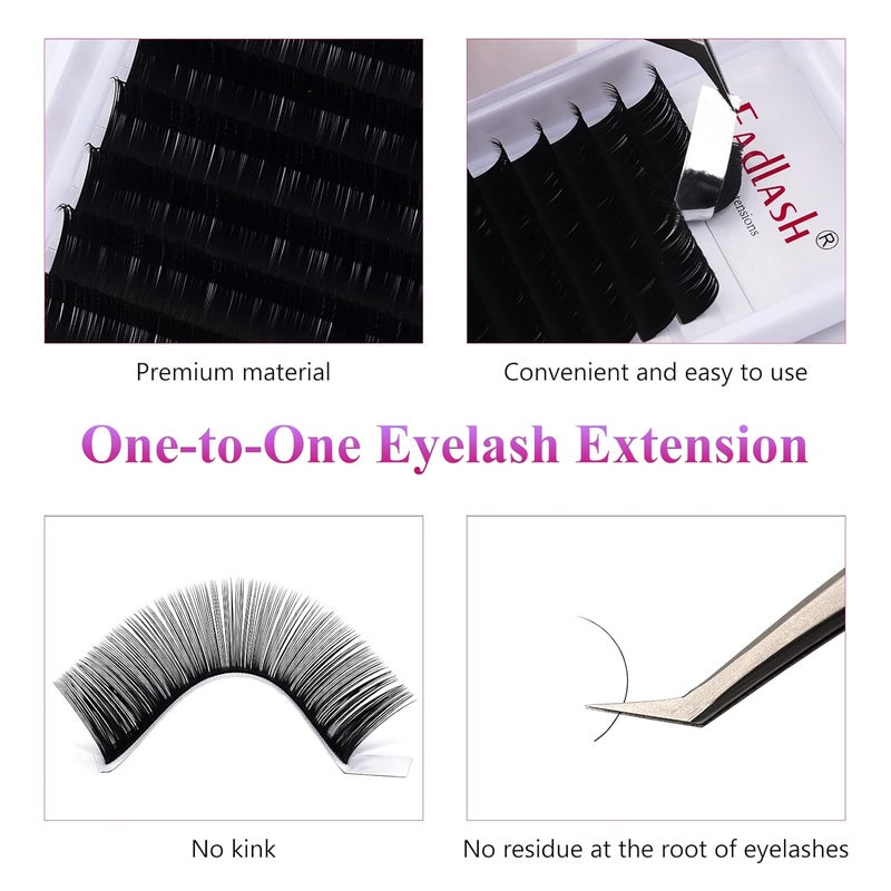 FADLASH Lash Extension 0.20 Classic Eyelash Extensions J/B/C/CC/D/DD/LC/LD Curl Lash Extensions Individual Lash Extensions Mixed Length 11-19mm Professional Salon Use (0.20-D, 11-19mm) - Image 2